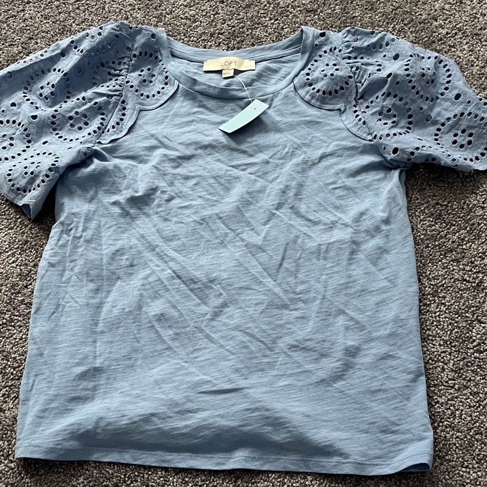 LOFT Light Blue Eyelet Sleeve Tee